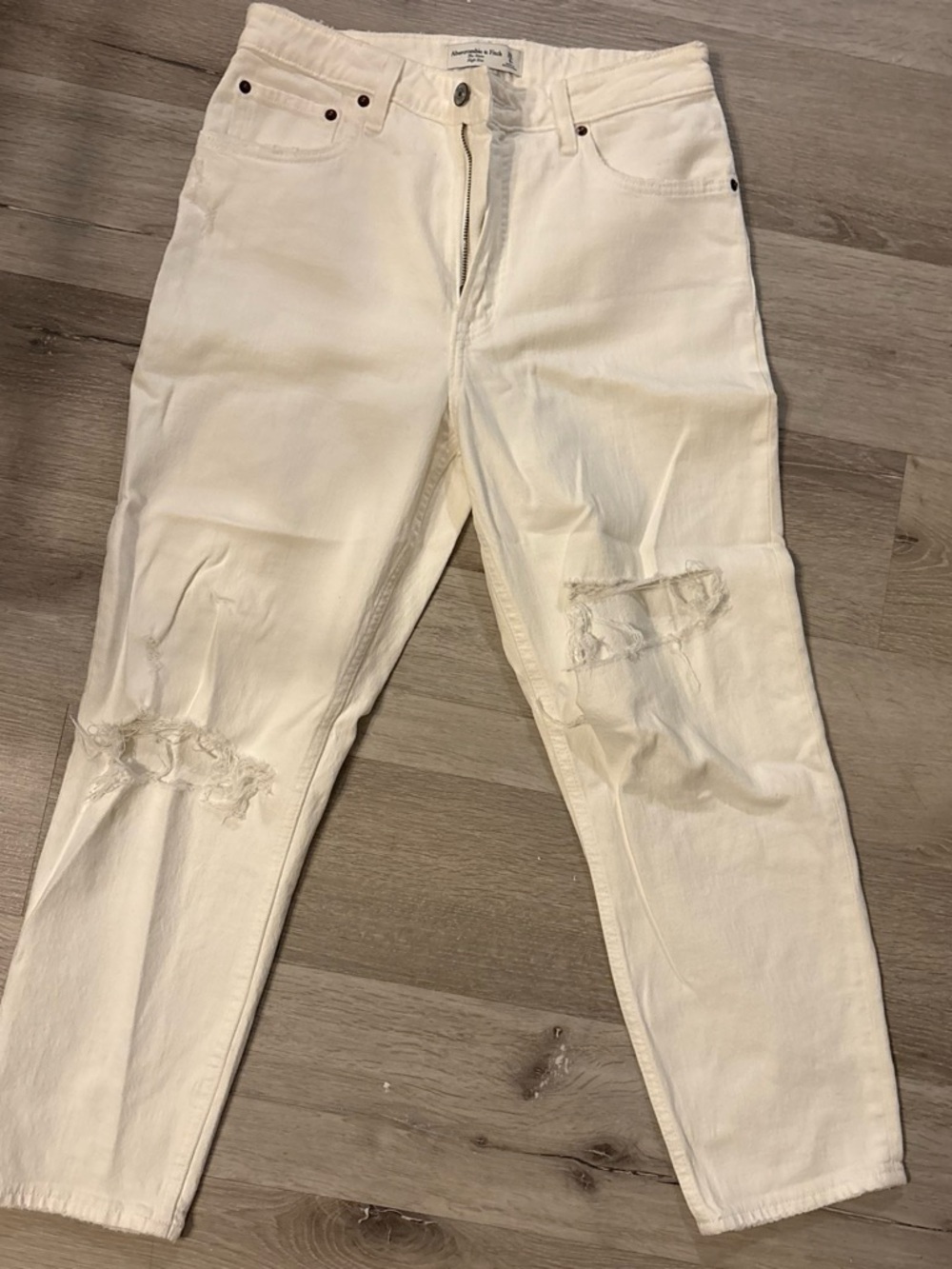Abercrombie & Fitch Curve Love White Distressed Mom Jeans